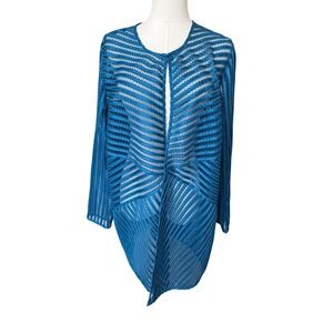 Chicos Travelers Blue Open Weave Mesh Cardigan Jacket XXL Resort Vacay‎ Beachy